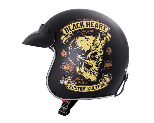 Мотоциклетний шолом W-TEC Kustom Black Heart - розмір XS(53-54)/матовий чорний/skull horn