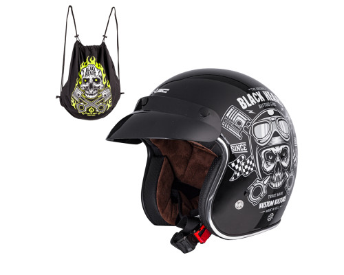 Мотоциклетний шолом W-TEC Kustom Black Heart - розмір S(59-60)/чорний блиск