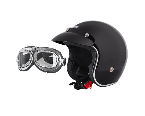 Мотоциклетний шолом W-TEC з окулярами Ageless - розмір M (57-58) / чорний блиск