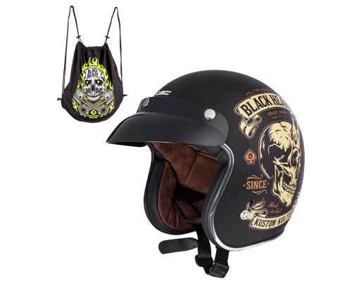 Мотоциклетний шолом W-TEC Kustom Black Heart - розмір XL(61-62)/матовий чорний/skull horn