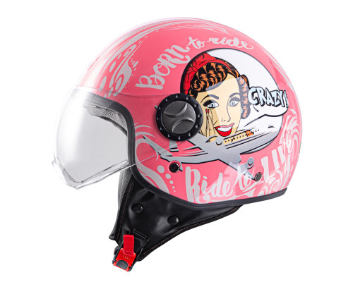 Шолом для скутера W-TEC FS-701PG Pink Life - рожево-білий / S (55-56)
