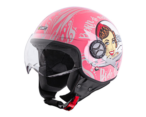 Шолом для скутера W-TEC FS-701PG Pink Life - рожево-білий / M (57-58)