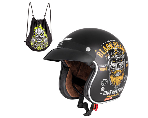 Мотоциклетний шолом W-TEC Kustom Black Heart - розмір S(55-56)/матовий чорний/ride culture