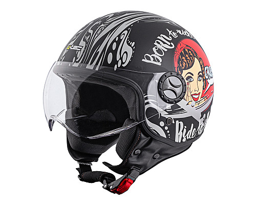 Шолом для скутера W-TEC FS-701BG Black Ride - Чорний білий / XS (53-54)