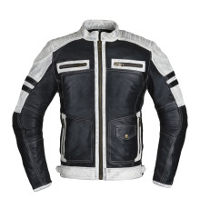Чоловіча шкіряна мото куртка W-TEC Esbiker - чорно-біла/S