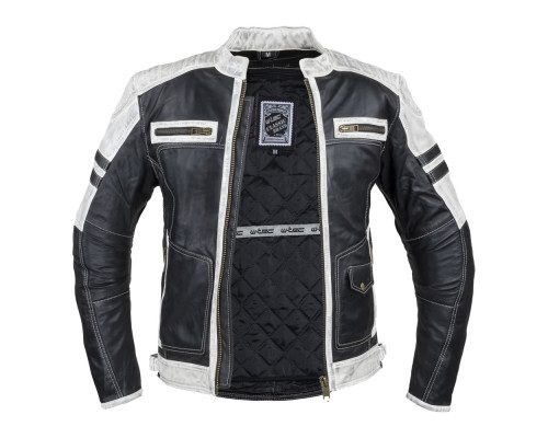 Чоловіча шкіряна мото куртка W-TEC Esbiker - чорно-біла/M