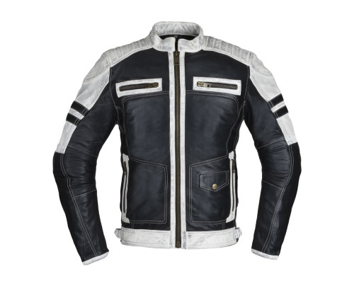 Чоловіча шкіряна мото куртка W-TEC Esbiker - чорно-біла/L
