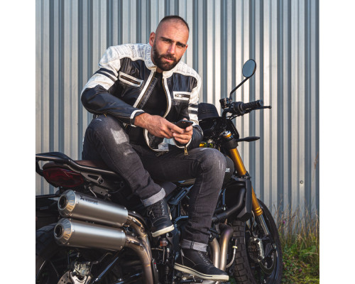 Чоловіча шкіряна мото куртка W-TEC Esbiker - чорно-біла/3XL