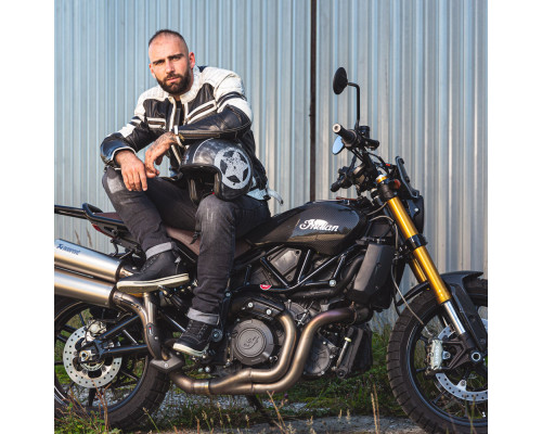 Чоловіча шкіряна мото куртка W-TEC Esbiker - чорно-біла/3XL