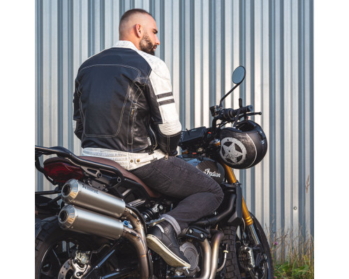 Чоловіча шкіряна мото куртка W-TEC Esbiker - чорно-біла/3XL