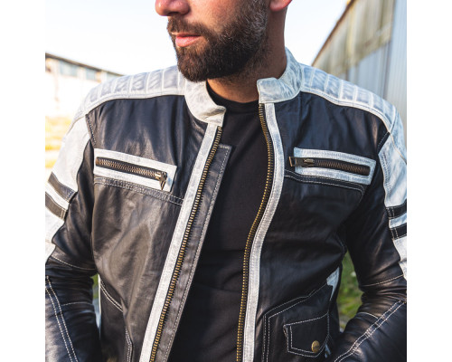 Чоловіча шкіряна мото куртка W-TEC Esbiker - чорно-біла/3XL