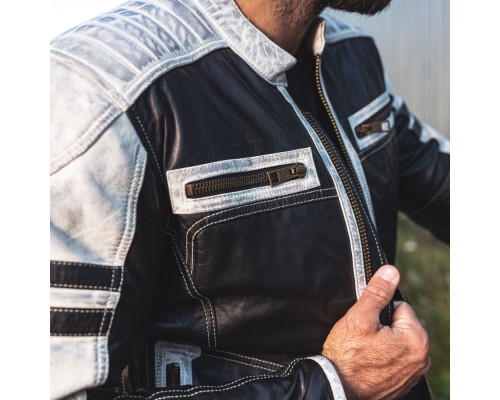 Чоловіча шкіряна мото куртка W-TEC Esbiker - чорно-біла/3XL