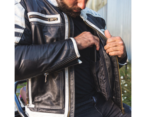 Чоловіча шкіряна мото куртка W-TEC Esbiker - чорно-біла/3XL