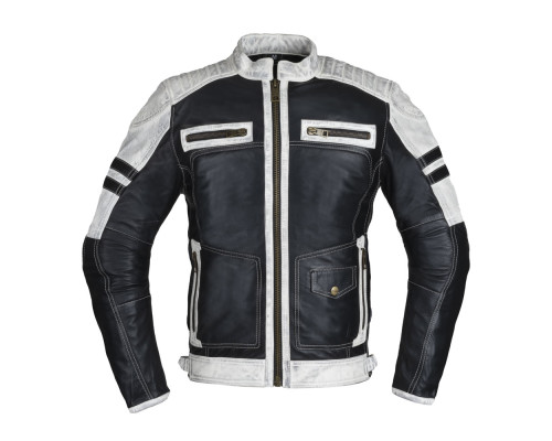 Чоловіча шкіряна мото куртка W-TEC Esbiker - чорно-біла/4XL Чоловіча шкіряна мото куртка W-TEC Esbiker - чорно-біла/4XL