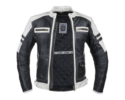 Чоловіча шкіряна мото куртка W-TEC Esbiker - чорно-біла/4XL Чоловіча шкіряна мото куртка W-TEC Esbiker - чорно-біла/4XL