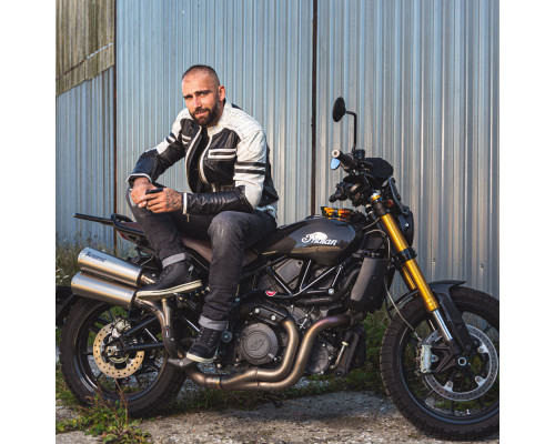 Чоловіча шкіряна мото куртка W-TEC Esbiker - чорно-біла/4XL Чоловіча шкіряна мото куртка W-TEC Esbiker - чорно-біла/4XL