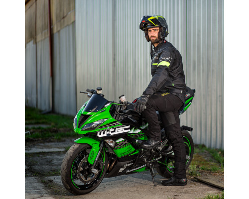 Чоловіча мотокуртка W-TEC Meltsch NF-2301 - чорна зі зеленими неоновими вставками/ розмір 4XL