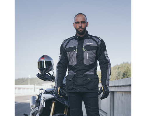 Чоловіча мото-куртка W-TEC Burdys Evo - розмір L, чорно-сіра