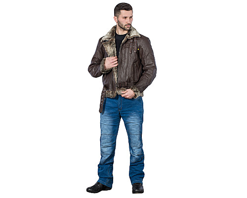 Чоловіча шкіряна мотокуртка W-TEC NF-1125 - коричневий / 4XL