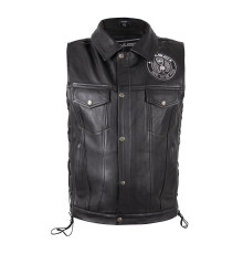 Шкіряний мотожилет W-TEC Highstake - чорний / 3XL