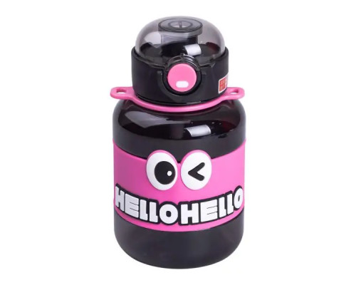 Дитяча пляшка для води Yiwu HELLO-HELLO 680 мл з ремінцем, чорно-рожева Дитяча пляшка для води Yiwu HELLO-HELLO 680 мл з ремінцем, чорно-рожева