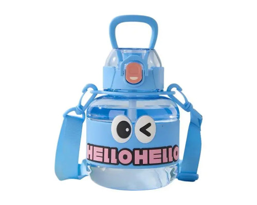 Дитяча пляшка для води Yiwu HELLO-HELLO 680 мл з ремінцем, блакитна Дитяча пляшка для води Yiwu HELLO-HELLO 680 мл з ремінцем, блакитна