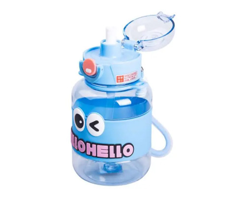Дитяча пляшка для води Yiwu HELLO-HELLO 680 мл з ремінцем, блакитна Дитяча пляшка для води Yiwu HELLO-HELLO 680 мл з ремінцем, блакитна