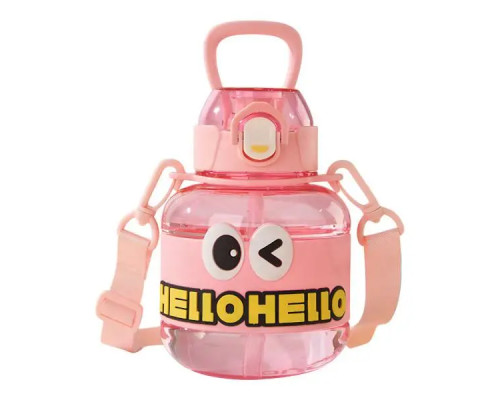 Дитяча пляшка для води Yiwu HELLO-HELLO 680 мл з ремінцем, рожева Дитяча пляшка для води Yiwu HELLO-HELLO 680 мл з ремінцем, рожева