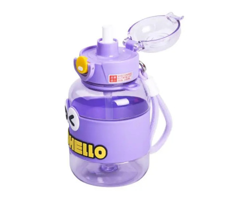 Дитяча пляшка для води Yiwu HELLO-HELLO 680 мл з ремінцем, фіолетова Дитяча пляшка для води Yiwu HELLO-HELLO 680 мл з ремінцем, фіолетова