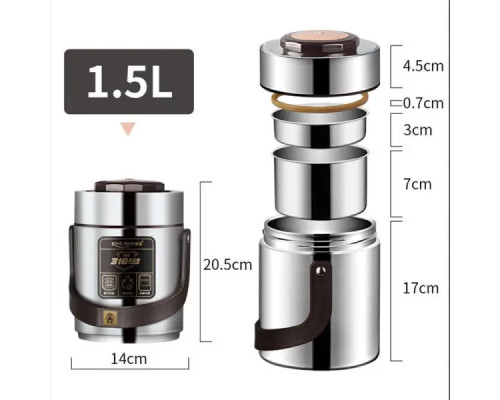 Термос для їжі TS Kitchen King Boss 1,5 л з двома контейнерами з нержавіючої сталі, червоний Термос для їжі TS Kitchen King Boss 1,5 л з двома контейнерами з нержавіючої сталі, червоний