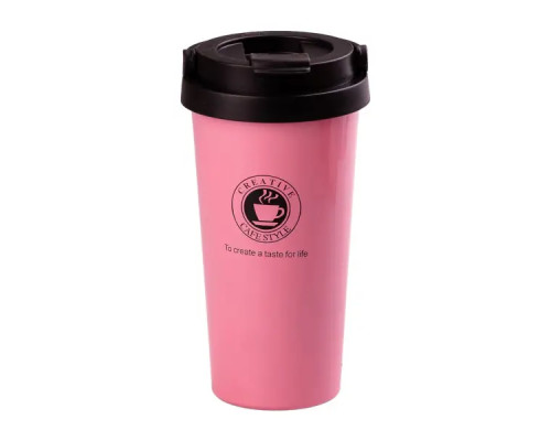 Термочашка Happy Life Creative Cafe Style 500 мл з ручкою, рожевий Термочашка Happy Life Creative Cafe Style 500 мл з ручкою, рожевий