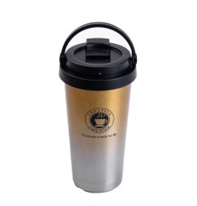 Термочашка Happy Life Creative Cafe Style 500 мл з ручкою, сріблястий