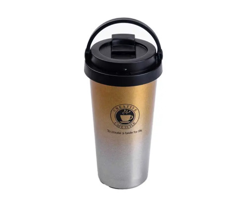Термочашка Happy Life Creative Cafe Style 500 мл з ручкою, сріблястий Термочашка Happy Life Creative Cafe Style 500 мл з ручкою, сріблястий