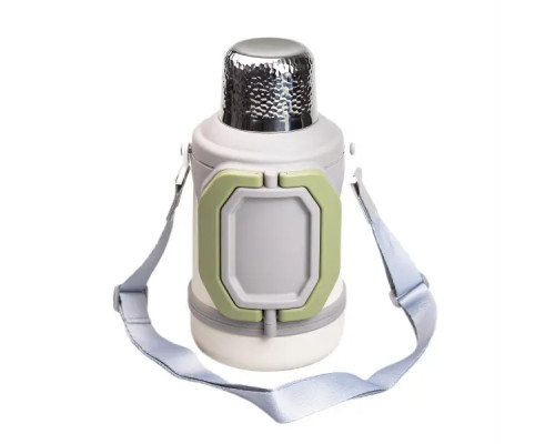 Термос Yiwu HP-14-21V туристичний Vacuum Cup 1,5 л з фліп кришкою та складаними ручками, сіро-зелений
