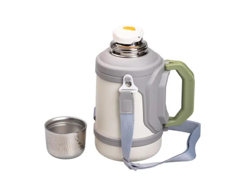 Термос Yiwu HP-14-21V туристичний Vacuum Cup 1,5 л з фліп кришкою та складаними ручками, сіро-зелений