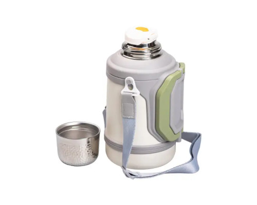 Термос Yiwu HP-14-21V туристичний Vacuum Cup 1,5 л з фліп кришкою та складаними ручками, сіро-зелений