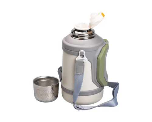 Термос Yiwu HP-14-21V туристичний Vacuum Cup 1,5 л з фліп кришкою та складаними ручками, сіро-зелений
