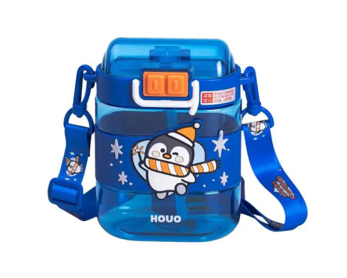Дитяча пляшка для води Yiwu Dodo Penguin 560 мл з ремінцем, синя Дитяча пляшка для води Yiwu Dodo Penguin 560 мл з ремінцем, синя