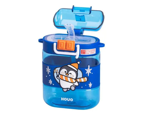 Дитяча пляшка для води Yiwu Dodo Penguin 560 мл з ремінцем, синя Дитяча пляшка для води Yiwu Dodo Penguin 560 мл з ремінцем, синя