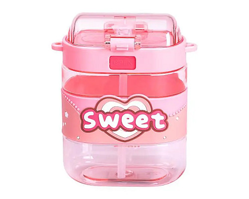 Дитяча пляшка для води Yiwu Sweet 560 мл з ремінцем, рожева Дитяча пляшка для води Yiwu Sweet 560 мл з ремінцем, рожева