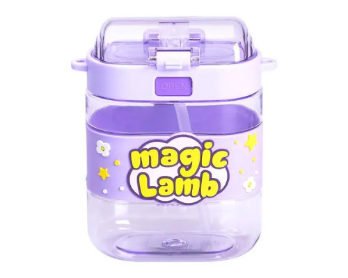 Дитяча пляшка для води Yiwu Magic Lamb 560 мл з ремінцем, фіолетова Дитяча пляшка для води Yiwu Magic Lamb 560 мл з ремінцем, фіолетова