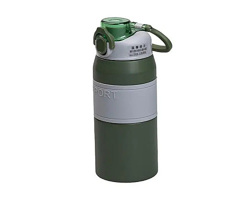 Термос Yiwu HP-14-5GR Sport 600 мл з мундштуком і ручкою, сіро-зелений