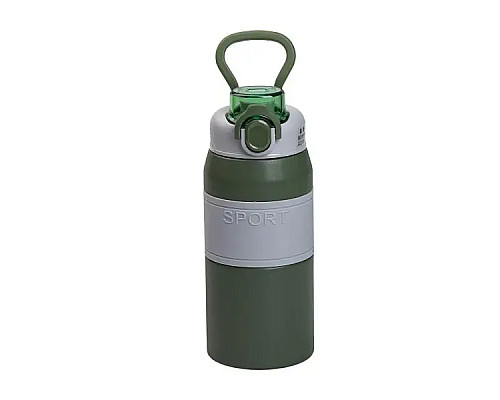 Термос Yiwu HP-14-5GR Sport 600 мл з мундштуком і ручкою, сіро-зелений