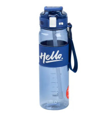 Пляшка для води спортивна Happy Life Hello 860 мл з ремінцем та ручкою, синій