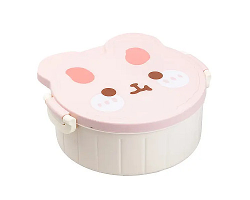 Ланч-бокс дитячий TS Kitchen зі столовими приборами Rabbit 18 х 18 х 7 см, рожево-білий