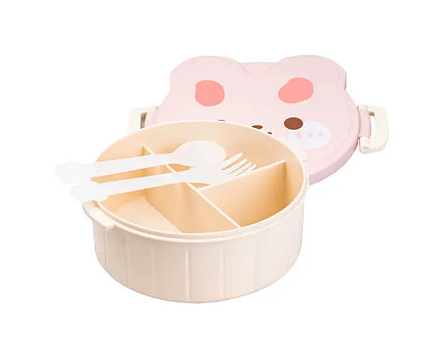 Ланч-бокс дитячий TS Kitchen зі столовими приборами Rabbit 18 х 18 х 7 см, рожево-білий