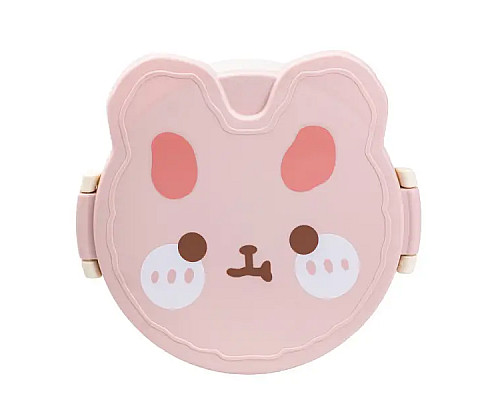 Ланч-бокс дитячий TS Kitchen зі столовими приборами Rabbit 18 х 18 х 7 см, рожево-білий