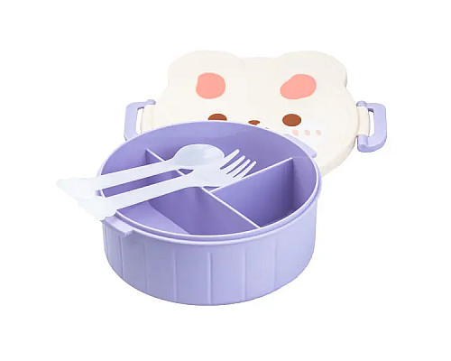 Ланч-бокс дитячий TS Kitchen зі столовими приборами Rabbit 18 х 18 х 7 см, бузково-білий