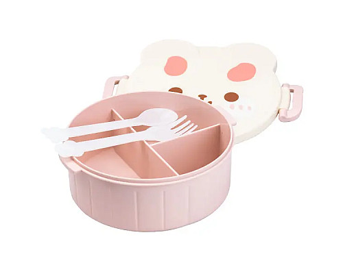 Ланч-бокс дитячий TS Kitchen зі столовими приборами Rabbit 18 х 18 х 7 см, біло-рожевий