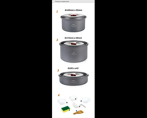 Набір посуду Naturehike NH15T203-G 3-4 NH, сірий